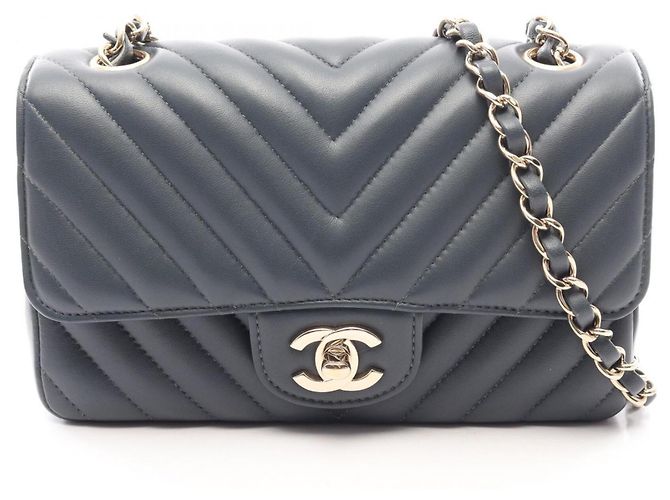 Bolsa de Ombro Mini Chanel Chevron V-Stitch Azul