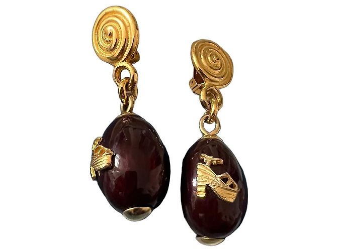 Salvatore Ferragamo Pendientes colgantes Ferragamo burdeos Gold hardware