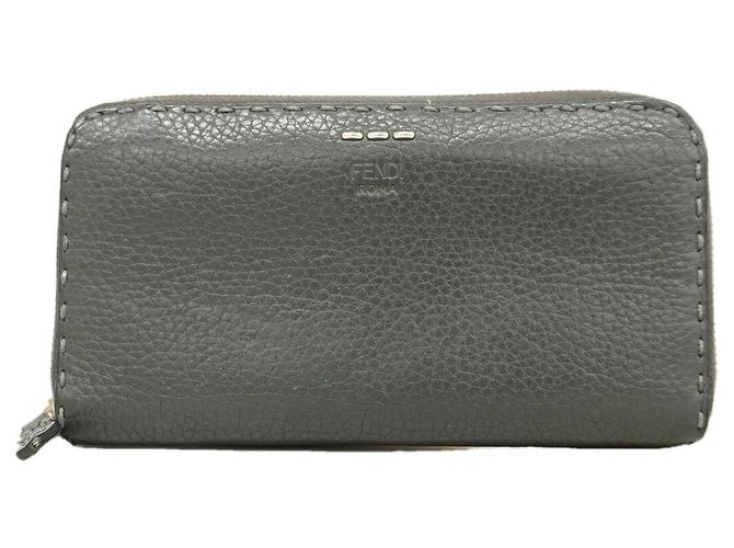 Fendi Leather Long Wallet Black