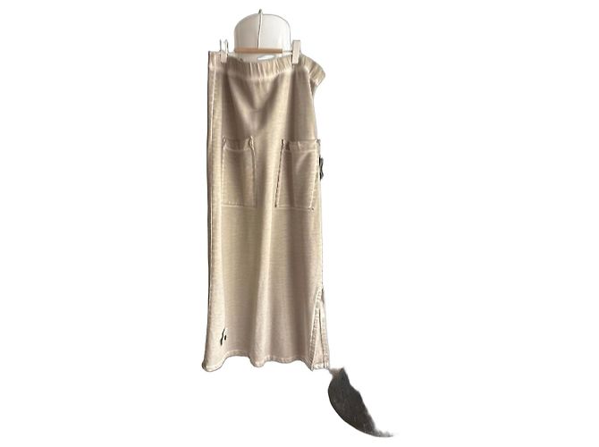 Munthe Plus Simonsen PLÜ Beiger Strick-Maxirock mit Taschen