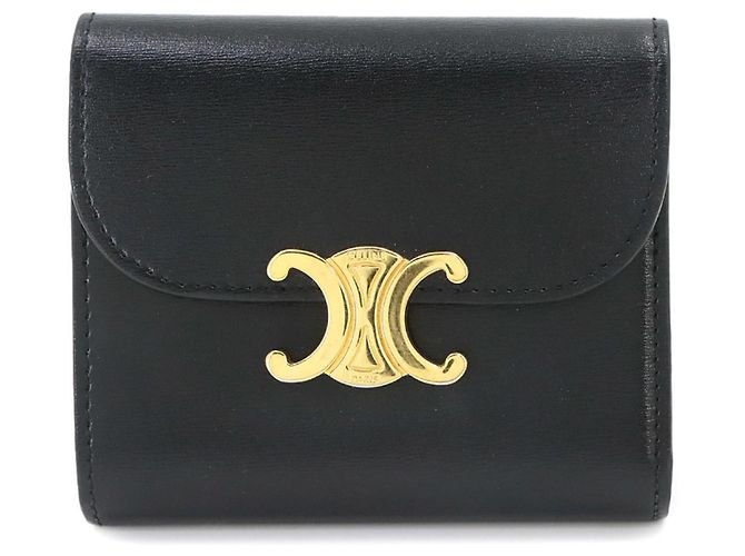 Céline Celine Triomphe Compact Wallet Black