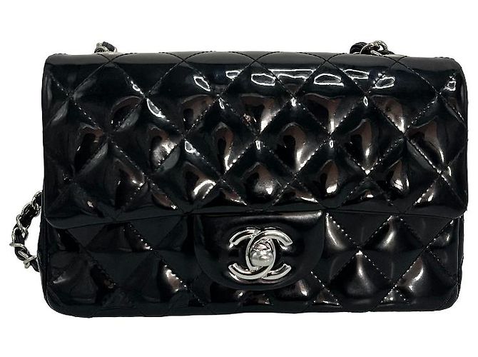 Chanel Classic Single Flap Quilted Patent Mini Nero