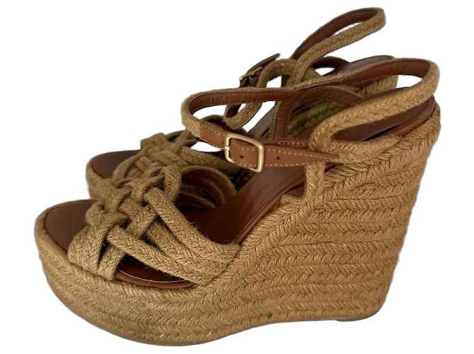 Sandali wedge espadrillas Saint Laurent Marrone