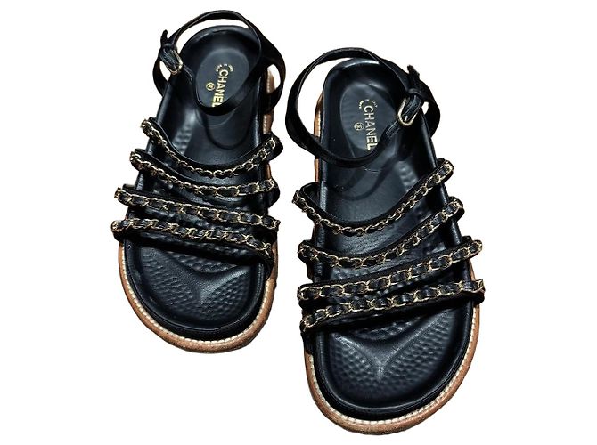 Sandali con catena in pelle nera Chanel Nero