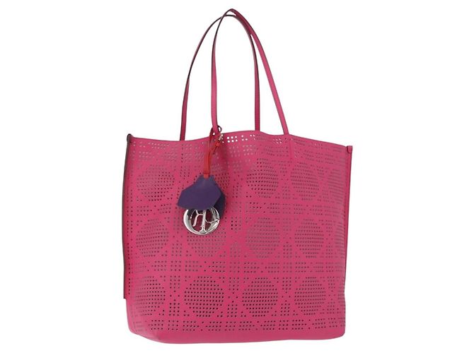 Christian Dior Tote Bag Leder Rosa Silber Auth 197818 Pink