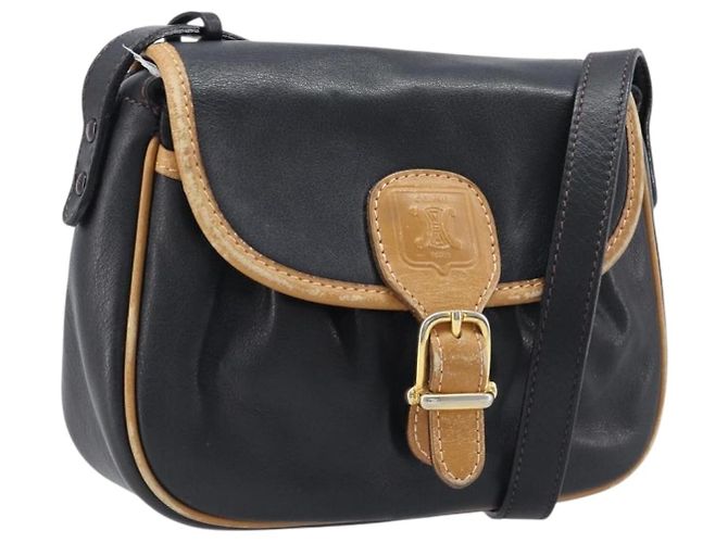 Céline Bolsa de Ombro CELINE em Couro Preto e Dourado Auth 199823