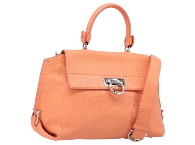 Salvatore Ferragamo Sofia Gancini Tasche Leder 2way Orange Silver Auth 199221V Silber