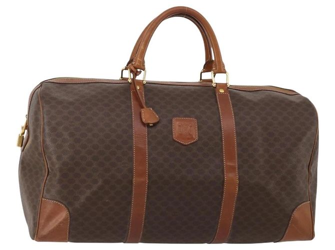 Céline Borsa Boston CELINE Macadam Canvas PVC Leather Brown Gold Auth 200952 Marrone D'oro