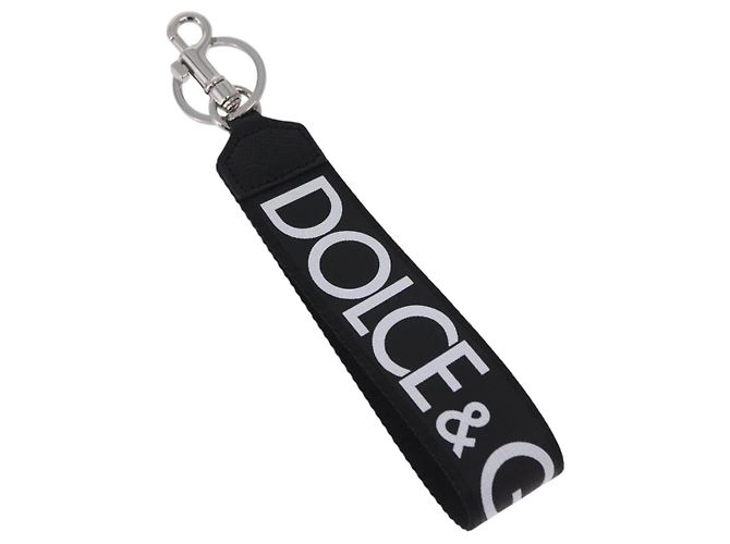 Dolce & Gabbana DOLCE&GABBANA Key Holder Strap Polyester Black Silver Auth BA15457A Silvery