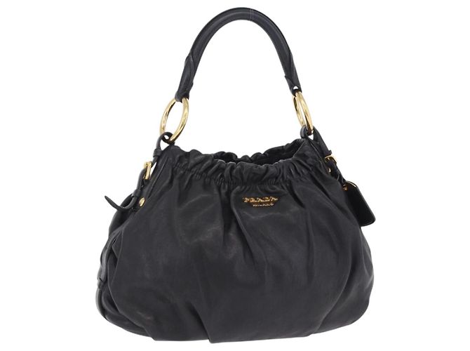 Borsa a tracolla PRADA in pelle nera e oro Auth am12560V Nero D'oro