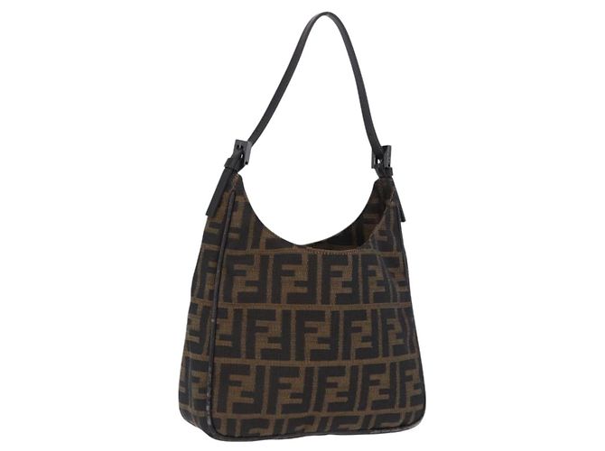 Borsa a mano FENDI Zucca Canvas Nero e Marrone Auth mr2886A