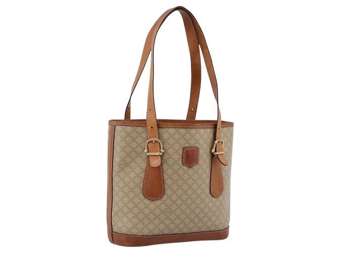 16 Céline Sac Cabas CELINE Macadam PVC Cuir Beige Doré Auth 202219
