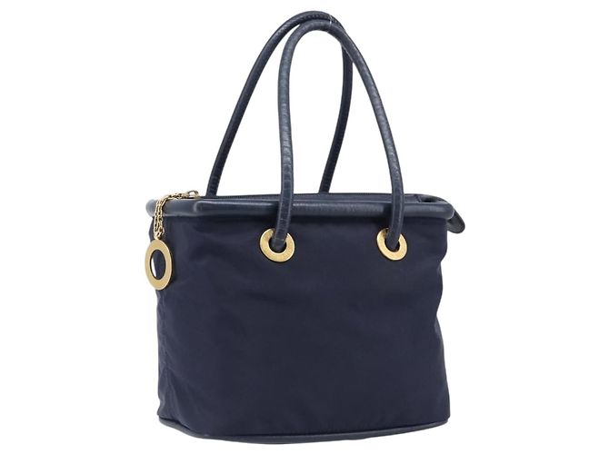 Céline CELINE Handtasche Nylon Navy Gold Auth ka6008 Golden Marineblau