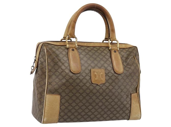 Céline Bolsa de Mão CELINE Macadam PVC Couro Bege Tom Dourado Auth 200348