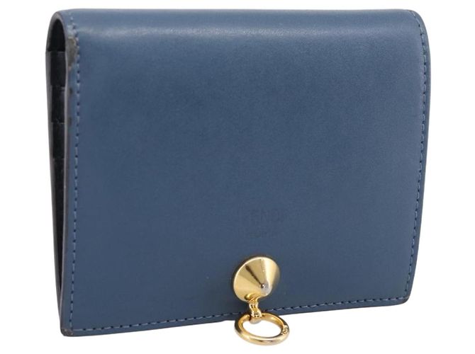 FENDI Bifold Wallet Leather Blue Gold Auth bs36865 Golden