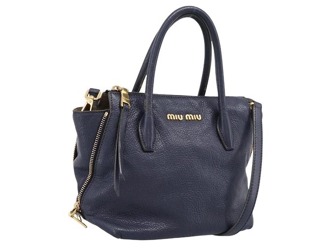 Bolsa de mão Miu Miu em couro 2way Navy Gold Auth 201925 Dourado Azul marinho