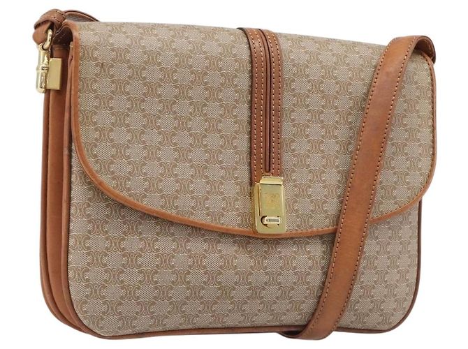 Céline Borsa a tracolla CELINE Macadam Canvas PVC Beige Gold Auth 199912 D'oro