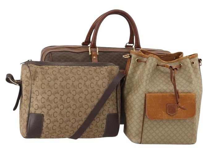 Céline Borsa a tracolla CELINE Macadam Canvas PVC Leather 3 Set Brown Beige Auth 196166 Marrone