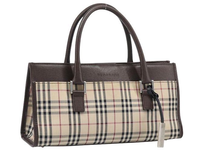 Borsa a mano BURBERRY Nova Check Canvas Beige Silver Auth 199509A Argento
