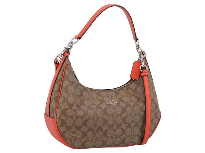 Borsa a tracolla Coach Signature PVC 2way Beige Silver Auth ki6777A Argento