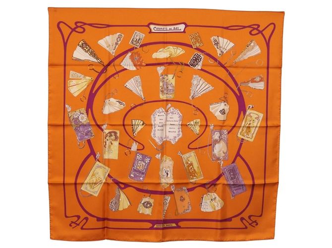 Hermès HERMES Lenço Quadrado 90 Seda "CARNETS DE BAL" Orange Auth am12466M Laranja