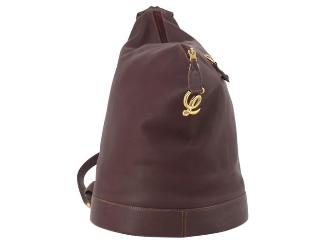 LOEWE Backpack Leather Bordeaux Gold Tone Auth ep15823 Dark red