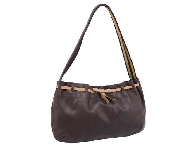 Borsa a tracolla Miu Miu in pelle marrone argento Auth 201975