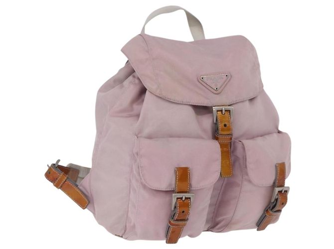 PRADA Backpack Nylon Pink Silver Auth 198471 Silvery