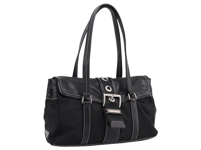 Borsa a tracolla PRADA Nylon Nero Argento Auth 199517V