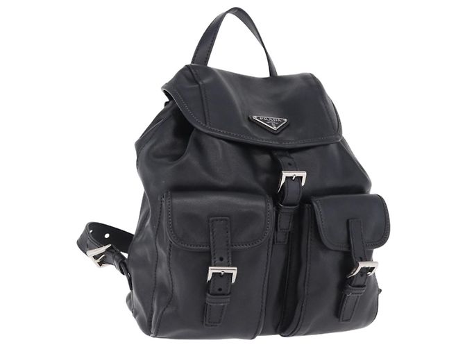 PRADA Backpack Leather Black Silver 1BZ677 Auth 198608V Silvery