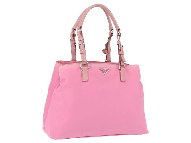 Bolsa de mão PRADA Nylon Rosa Prata Auth 200050A