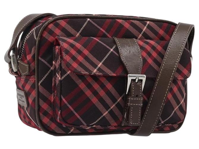 Bolsa de Ombro BURBERRY Nova Check Blue Label Nylon Bordeaux Silver Auth am12529A Prata