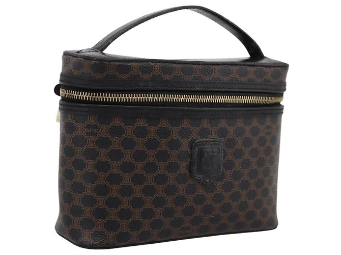 Céline CELINE Macadam Canvas Vanity Handtasche PVC Leder Schwarz Gold Auth 199395 Golden