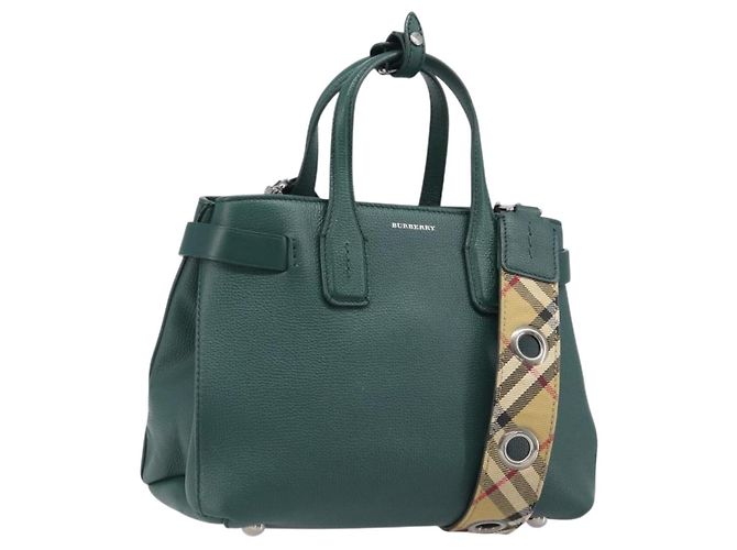 BURBERRY Handtasche aus Leder 2way Grün Silber Auth BA15318A