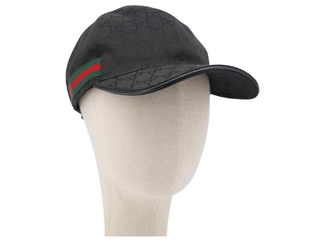 GUCCI GG Canvas Web Sherry Line Cap Black Gold Tone 200035 Auth 202104A