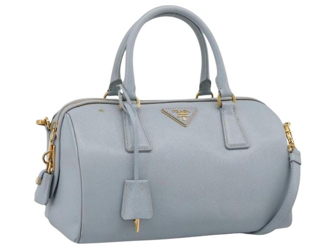 Borsa Boston PRADA pelle Saffiano 2way Blu Chiaro Oro Auth 201928A D'oro