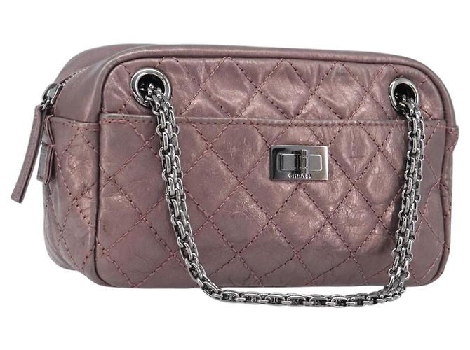 Bolsa de Ombro CHANEL 2.55 Matelasse em Couro Rosa com Corrente e CC Prateado Auth yk20882V Prata