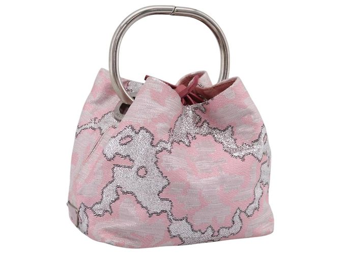 PRADA Brokat-Handtasche Seide Rosa Silber Auth 199363SAM Pink