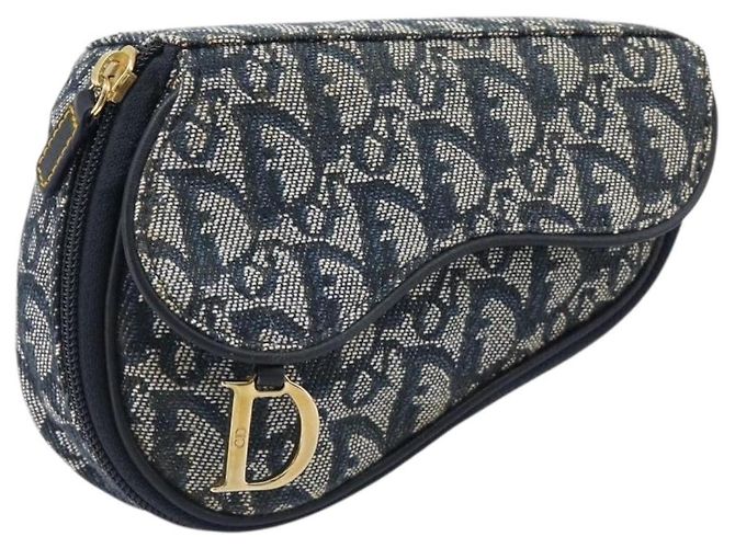 Pouch Saddle Christian Dior Trotter Canvas Navy Gold Auth 199475 D'oro Blu navy