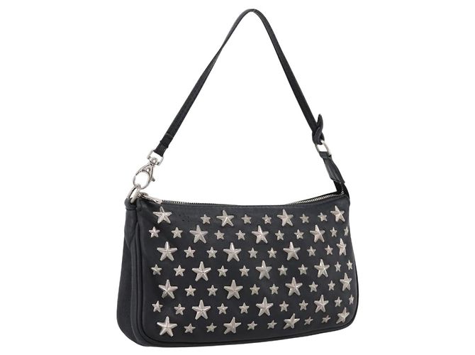 Jimmy Choo Accessoire-Tasche aus Leder Schwarz Silber Auth 202164A