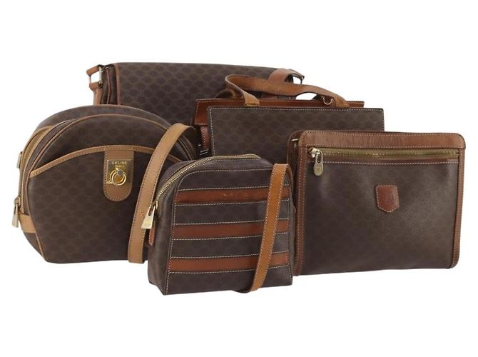 Céline Borsa a tracolla CELINE Macadam Canvas PVC Leather 5 Set Brown Auth BA13881 Marrone