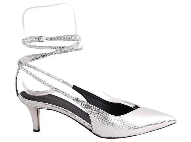 Isabel Marant Exotic Story silver leather heels Silvery
