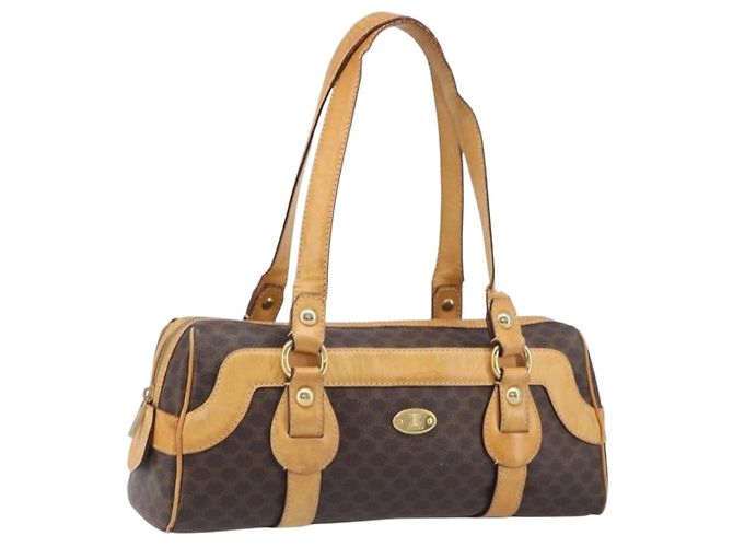 Céline Borsa a tracolla CELINE Macadam Canvas PVC Leather Brown Gold Auth 200988 Marrone D'oro