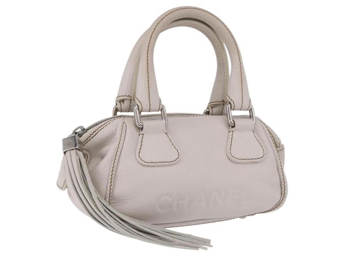 Bolsa de mão CHANEL em couro branco e prata CC Auth 200073V