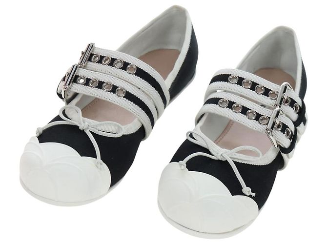 Chaussures de ballet Miu Miu Canvas 36.5 Black White Auth 199940M Noir Blanc