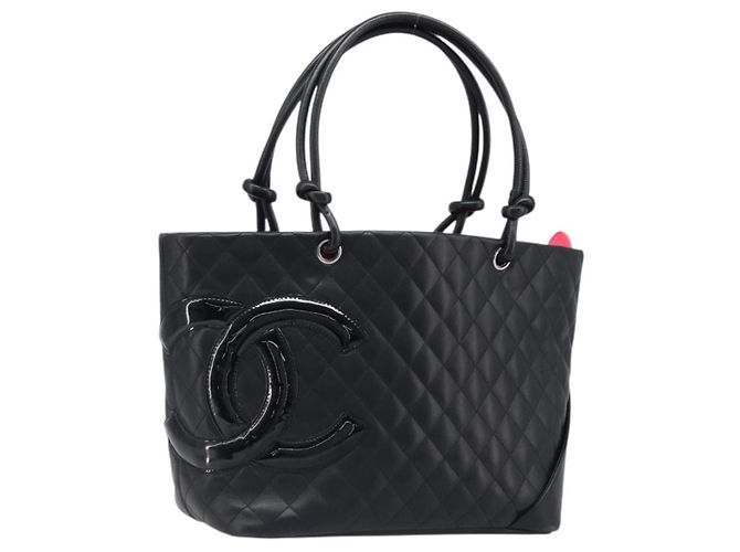 Bolso Tote CHANEL Cambon Line Matelasse Cuero Negro Plata CC Auth 201902V
