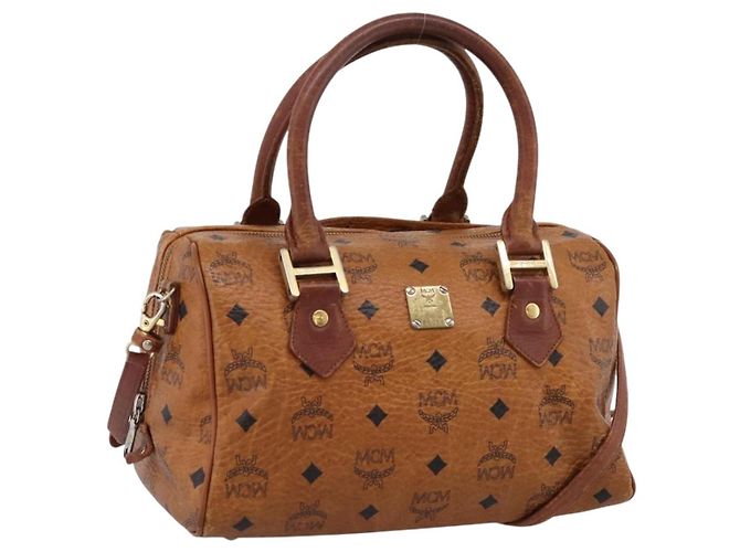 Bolsa de Mão MCM Vicetos PVC Couro 2way Marrom Tom Dourado Auth 200849