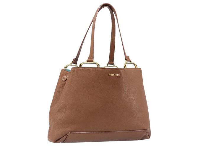 Bolsa de mão Miu Miu em couro marrom tom dourado Auth 199360V