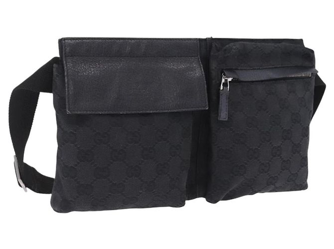 GUCCI GG Canvas Gürteltasche Schwarz Silber 28566 Auth 202152