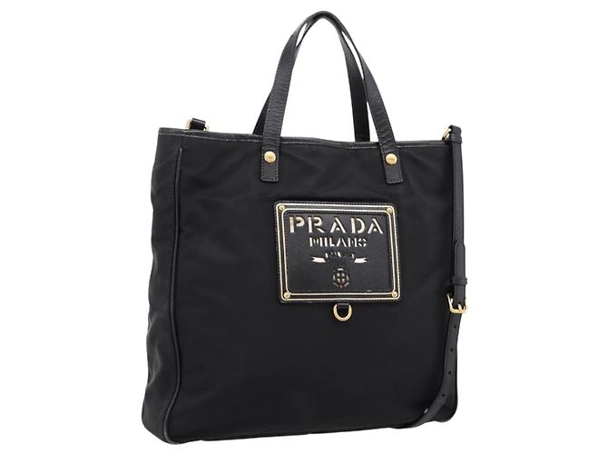 Sac à main PRADA Nylon 2way Noir Doré Auth 202114